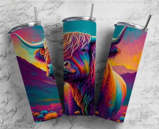 Highland Cow Rainbow Tumbler